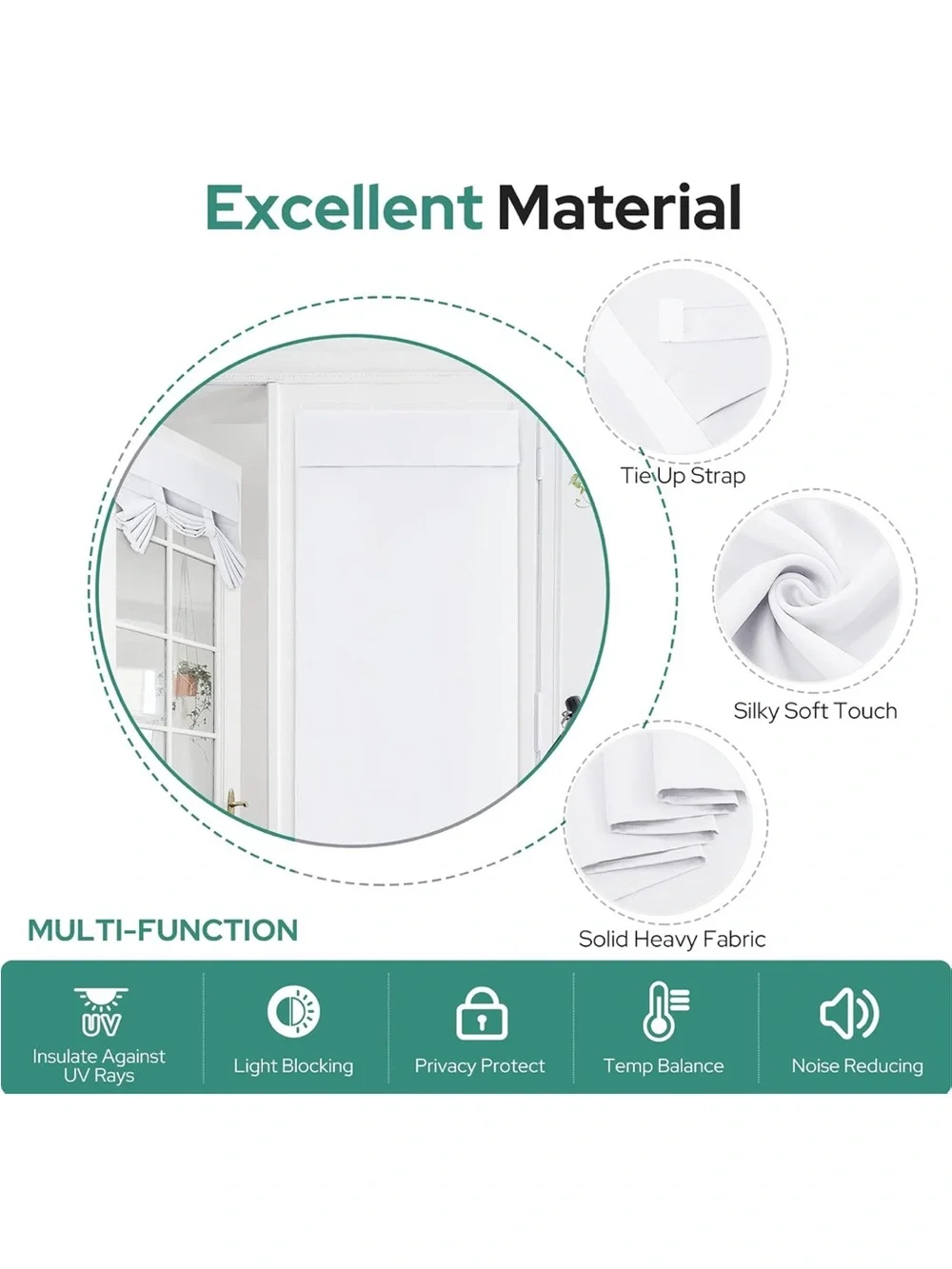 HOMEIDEAS Pure White French Door Curtain Panel 26” x 68” New